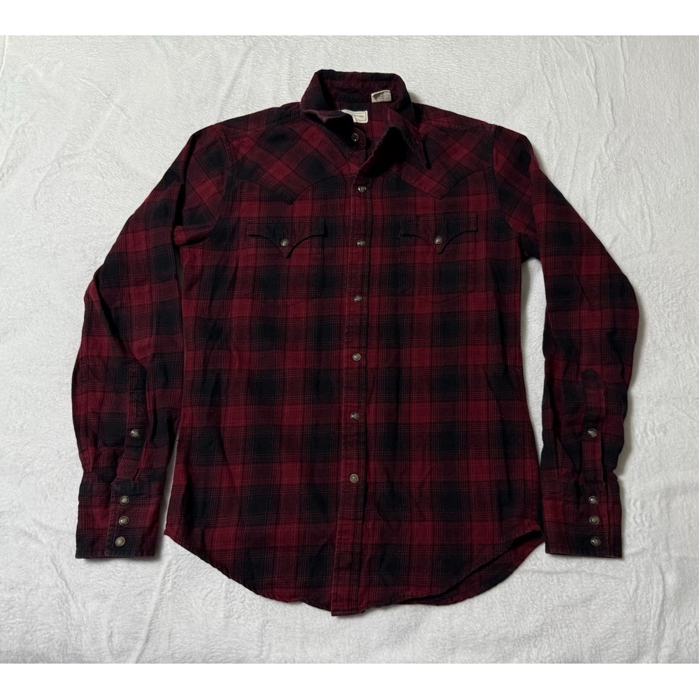 Stetson Brushed Twill Plaid Shirt Mens Small Red Western Pearl Snap Cowboy